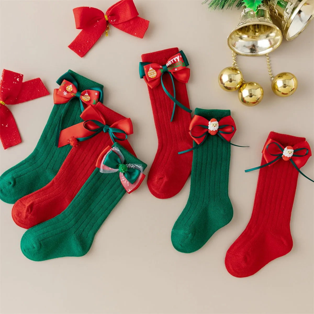 christmas bow socks with santa decoration holiday design christmas bow socks with santa decoration holiday design