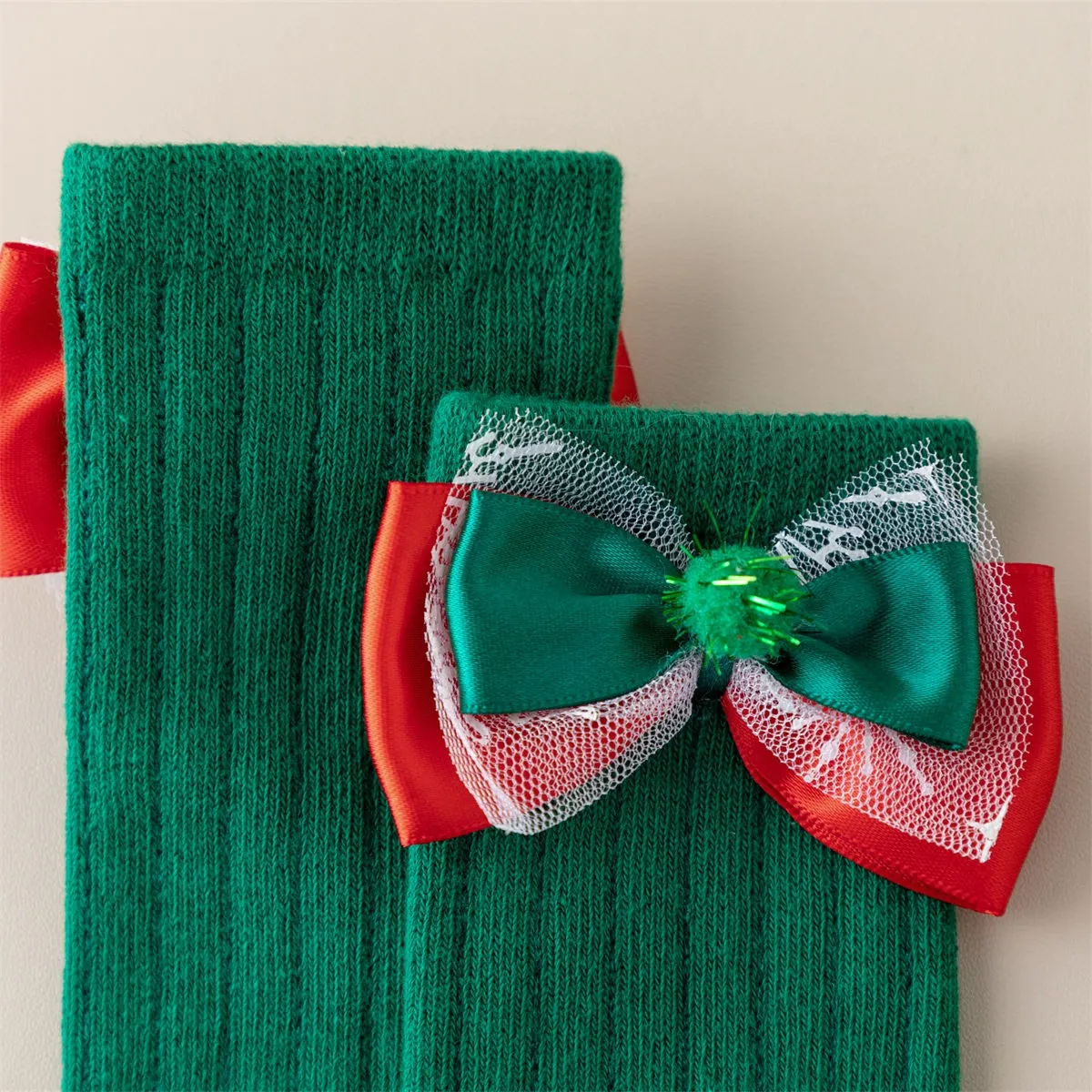Christmas bow socks decoration detail for baby socks Christmas bow socks decoration detail for baby socks